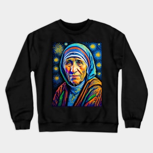 Mother Teresa in starry night Crewneck Sweatshirt